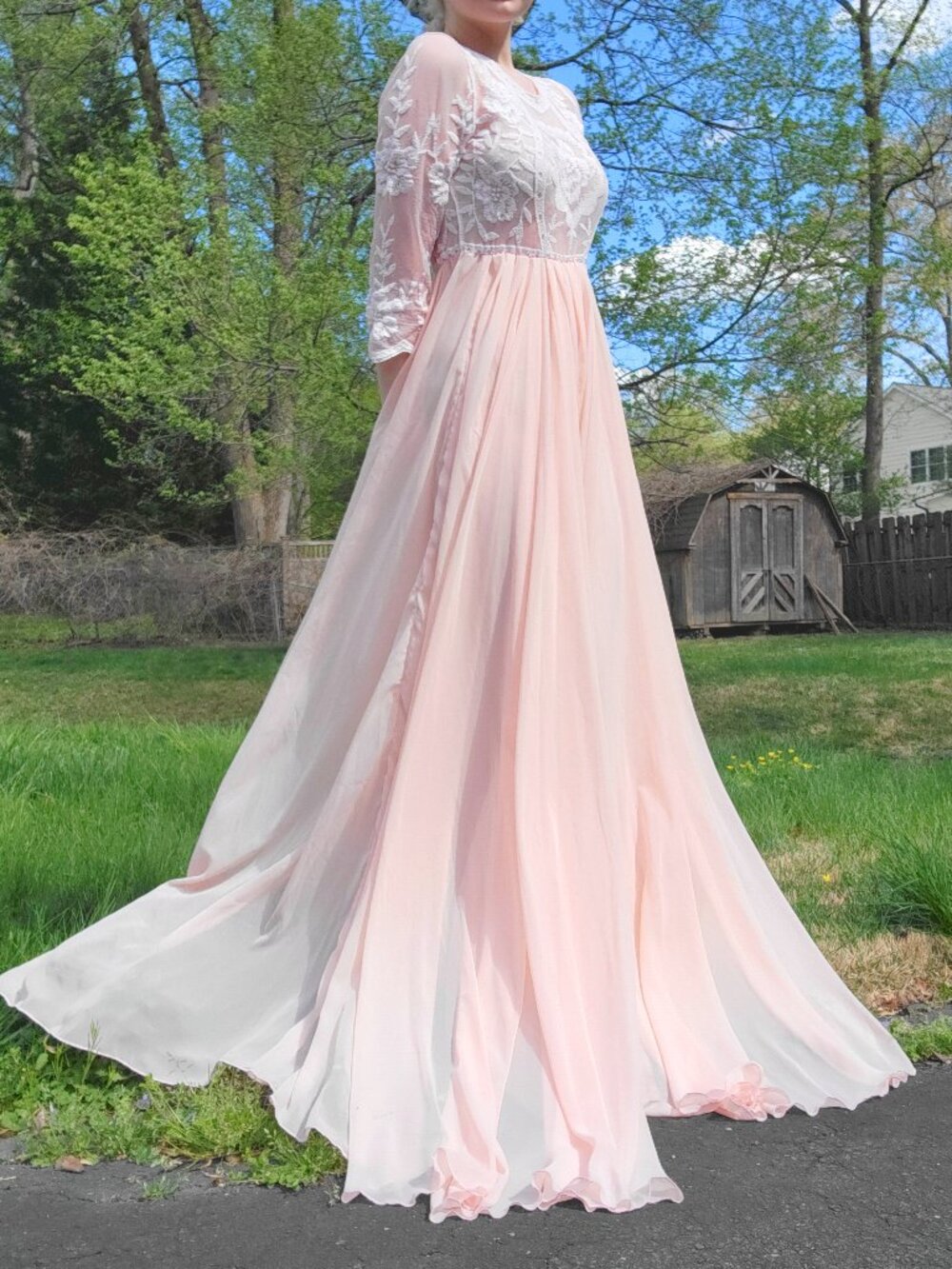 -ˋˏ🌸₊ ⊹ J&L Design Boutique boho pink maxi gown with lace bodice ✧˚. 🌸ˎˊ-
